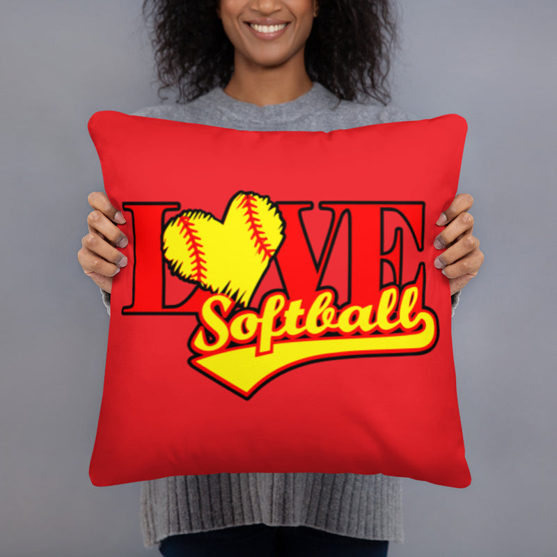 Love Softball Basic Pillow RED