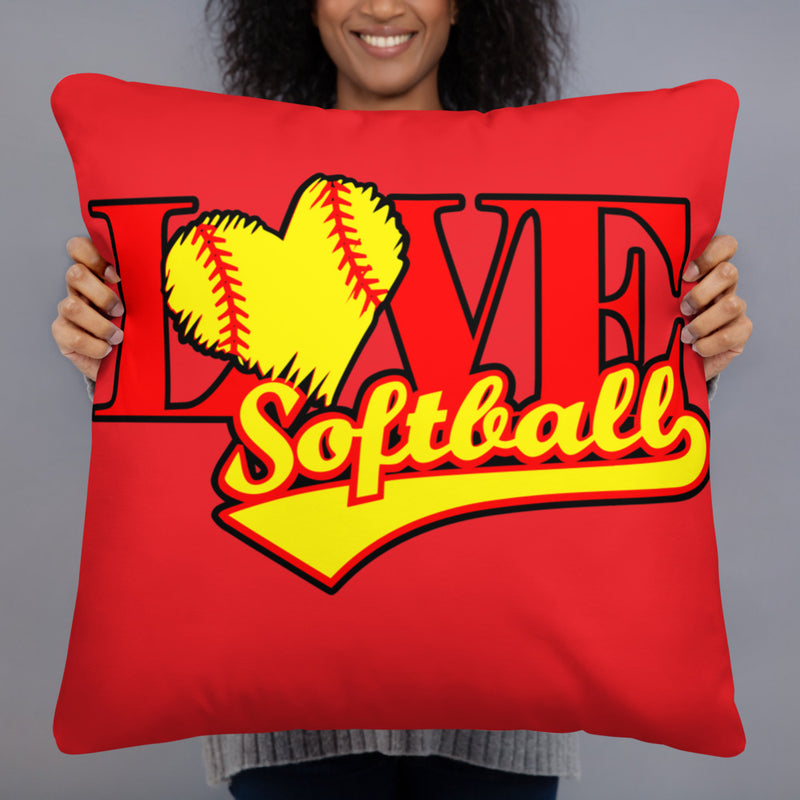 Love Softball Basic Pillow RED