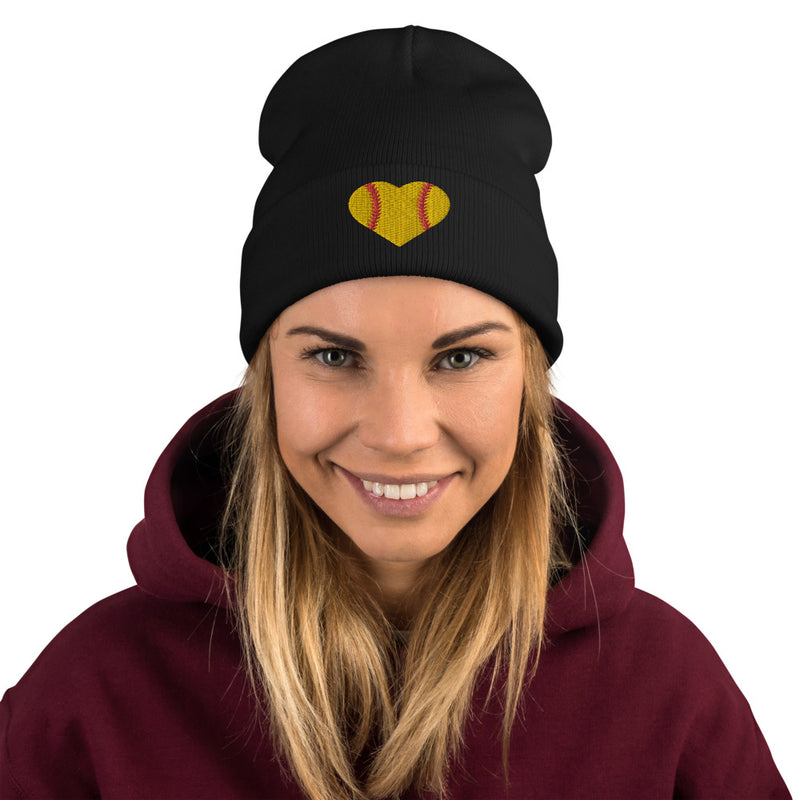 Softball Heart Embroidered Beanie