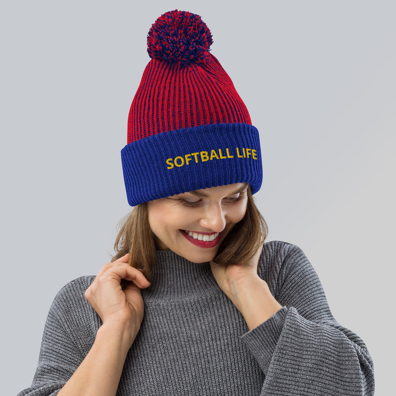 Softball Life Pom-Pom Beanie